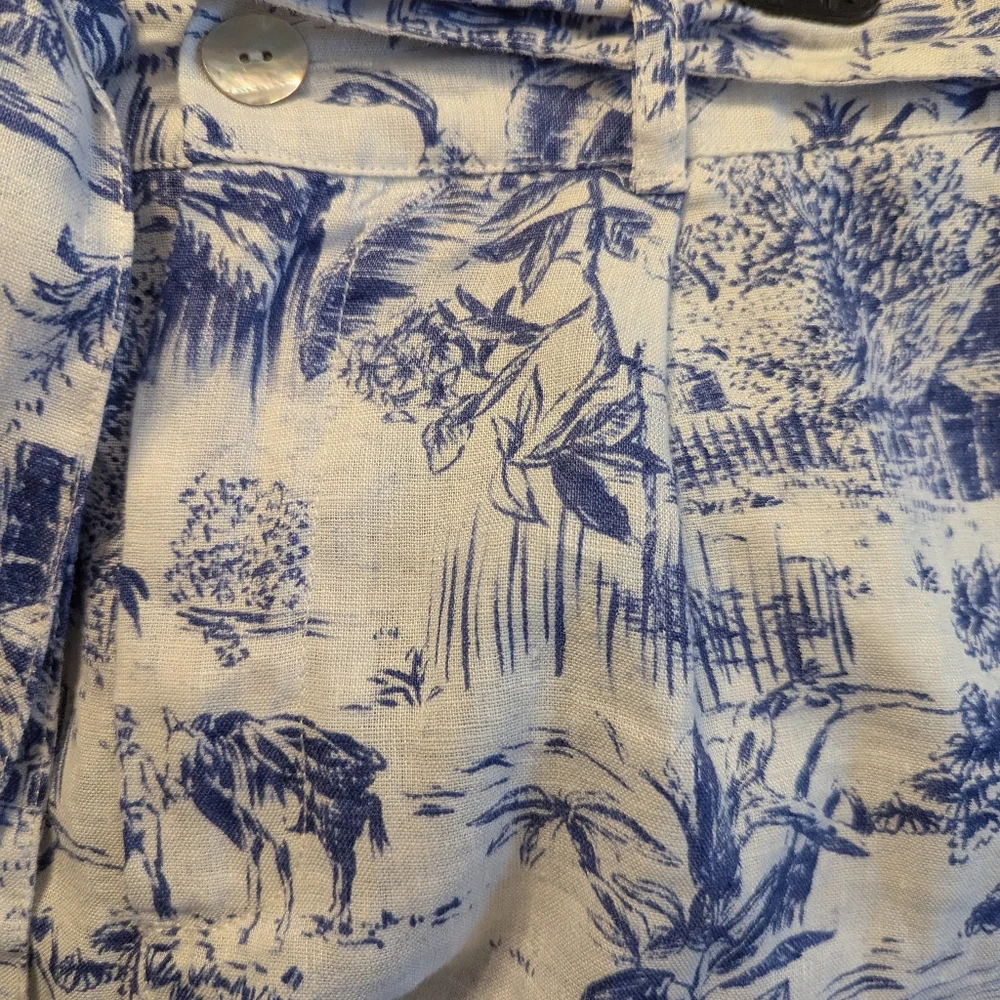 M Joie Blue & White Toile Womens 100% Linen Wide Leg Pants - Picture 6 of 8